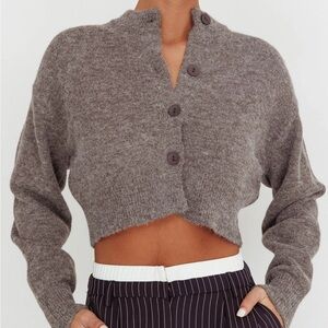 Selfie Leslie Netherlands Drop Shoulder Crop Grey Cardigan
